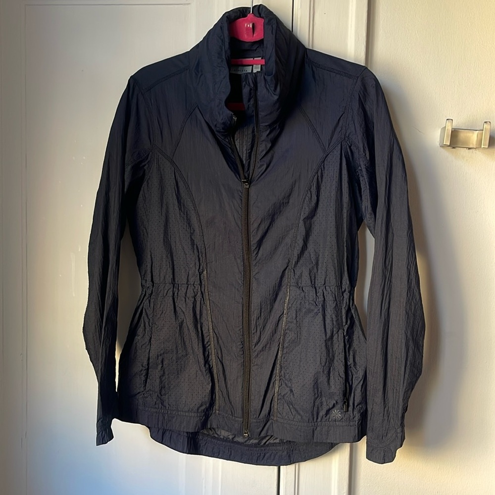 Athleta Womens Distance Jacket Navy Blue Rain Coat XS Running Top Windbreaker